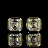 14K Yellow Gold Bezel Set Asscher Cut Lab Diamond Stud Earrings - 2.50 Carats Total Diamond Weight (E-F Color, VVS1 Clarity, IGI Certified) - Covaloro Fine Jewelry