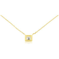 14K Yellow Gold Bezel Set Baguette Cut Diamond Solitaire Pendant Necklace - 0.11 Carat Total Diamond Weight - Royal Jewelry