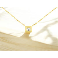 14K Yellow Gold Bezel Set Baguette Cut Diamond Solitaire Pendant Necklace - 0.11 Carat Total Diamond Weight - Royal Jewelry