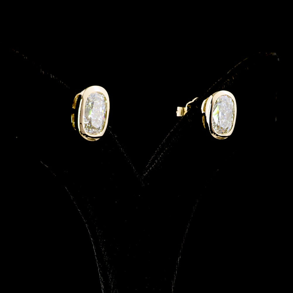 14K Yellow Gold Bezel Set Cushion Brilliant Cut Lab Diamond Stud Earrings - 5.06 Carats Total Diamond Weight - Covaloro Fine Jewelry
