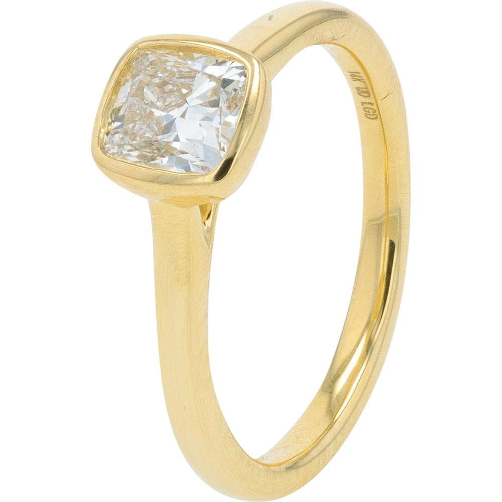 14K Yellow Gold Bezel Set Cushion Cut Lab Grown Diamond Engagement Ring - 1.00 Carat Total Weight