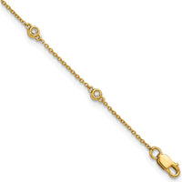 14K Yellow Gold Bezel-Set Diamond and Cable Chain Station Anklet - 1/8 Carat Total Diamond Weight by Oro Pregiato
