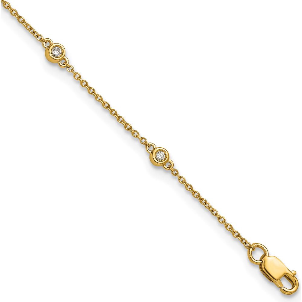 14K Yellow Gold Bezel-Set Diamond and Cable Chain Station Anklet - 1/8 Carat Total Diamond Weight by Oro Pregiato