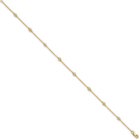 14K Yellow Gold Bezel-Set Diamond and Cable Chain Station Anklet - 1/8 Carat Total Diamond Weight by Oro Pregiato