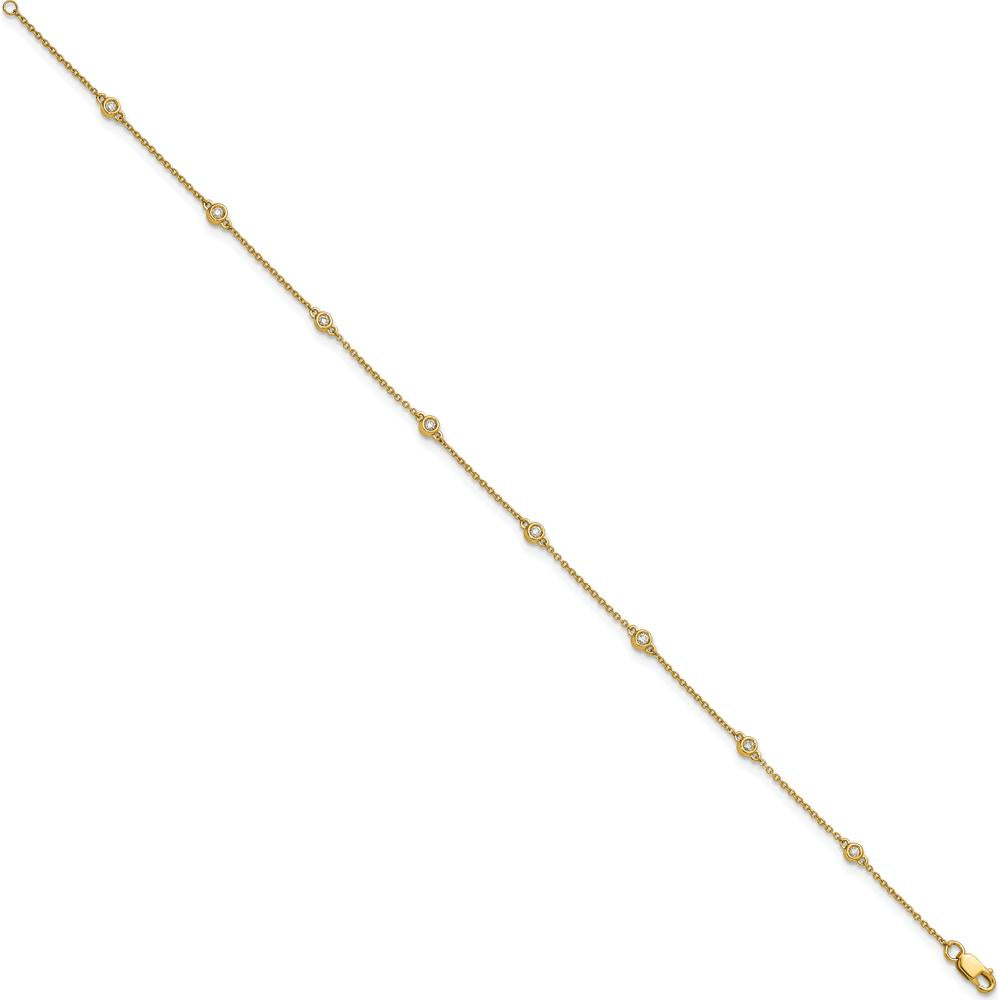 14K Yellow Gold Bezel-Set Diamond and Cable Chain Station Anklet - 1/8 Carat Total Diamond Weight by Oro Pregiato