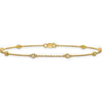 14K Yellow Gold Bezel-Set Diamond and Cable Chain Station Anklet - 1/8 Carat Total Diamond Weight by Oro Pregiato