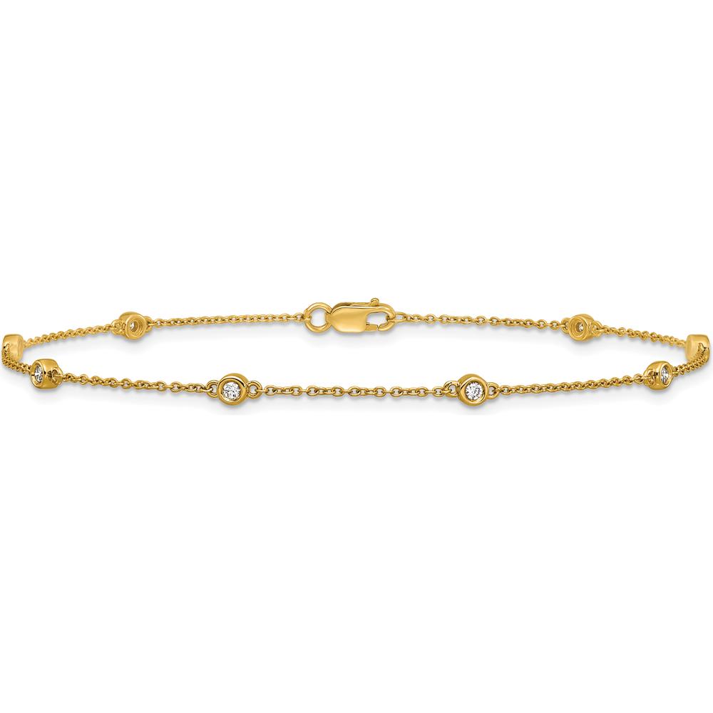 14K Yellow Gold Bezel-Set Diamond and Cable Chain Station Anklet - 1/8 Carat Total Diamond Weight by Oro Pregiato