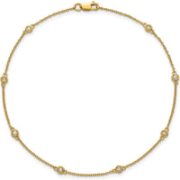 14K Yellow Gold Bezel-Set Diamond and Cable Chain Station Anklet - 1/8 Carat Total Diamond Weight by Oro Pregiato
