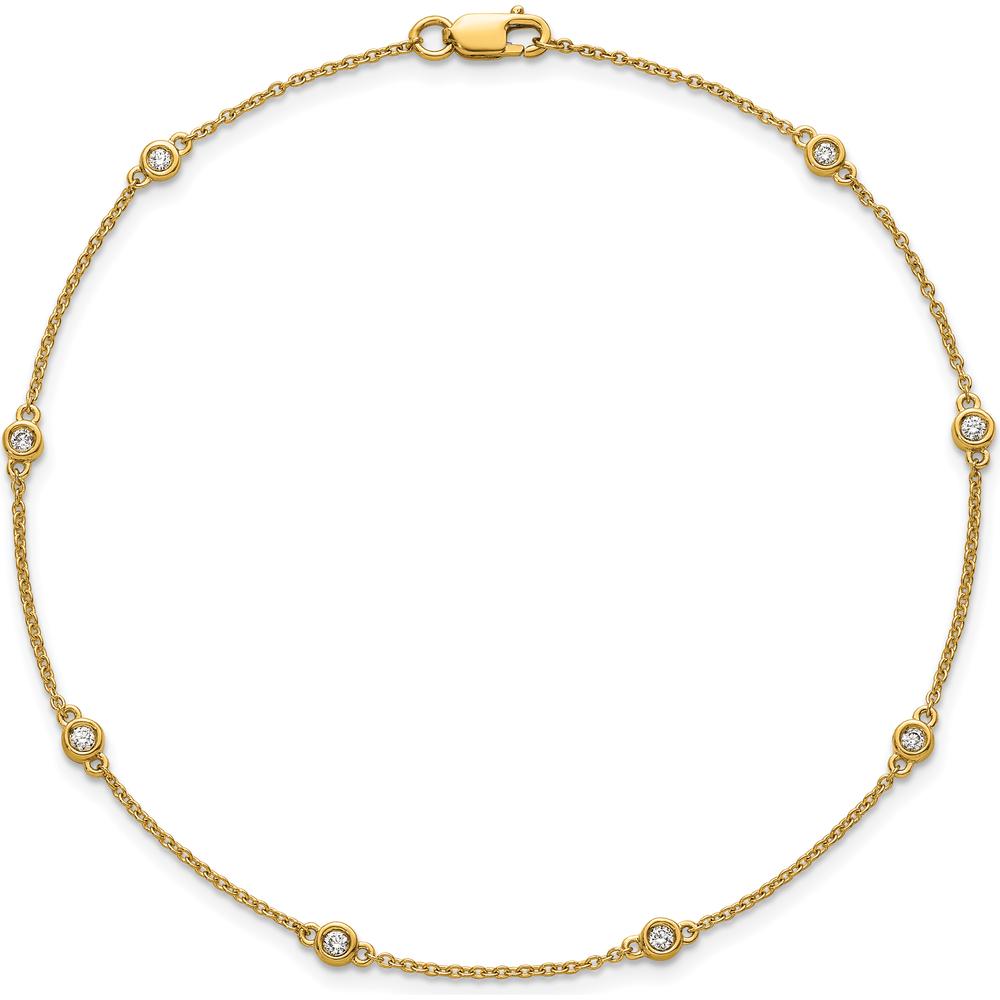 14K Yellow Gold Bezel-Set Diamond and Cable Chain Station Anklet - 1/8 Carat Total Diamond Weight by Oro Pregiato