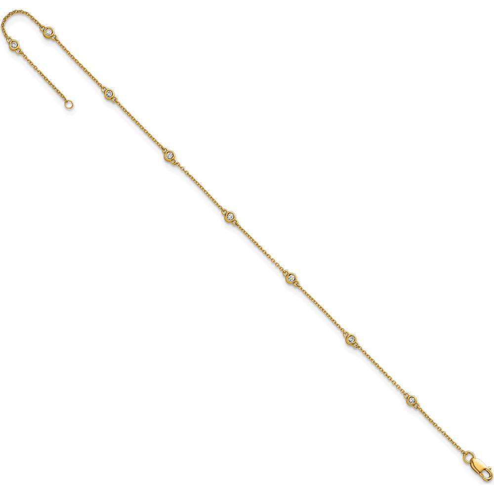 14K Yellow Gold Bezel-Set Diamond and Cable Chain Station Anklet - 1/8 Carat Total Diamond Weight by Oro Pregiato