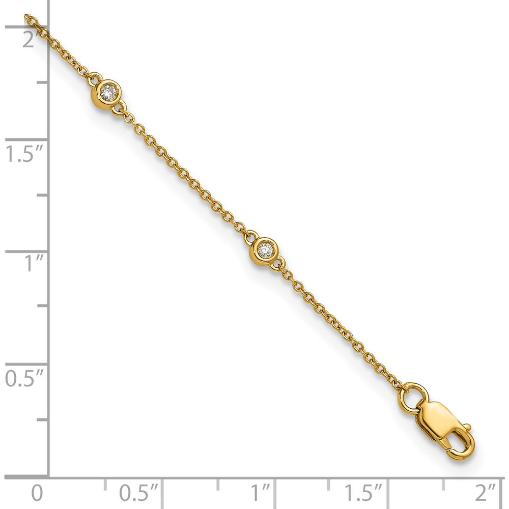 14K Yellow Gold Bezel-Set Diamond and Cable Chain Station Anklet - 1/8 Carat Total Diamond Weight by Oro Pregiato