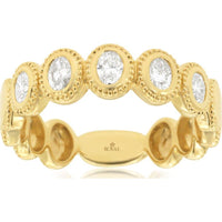 14K Yellow Gold Bezel Set Diamond Wedding Band with Vintage Milgrain Detail – 0.45 Total Carat Weight - Royal Jewelry
