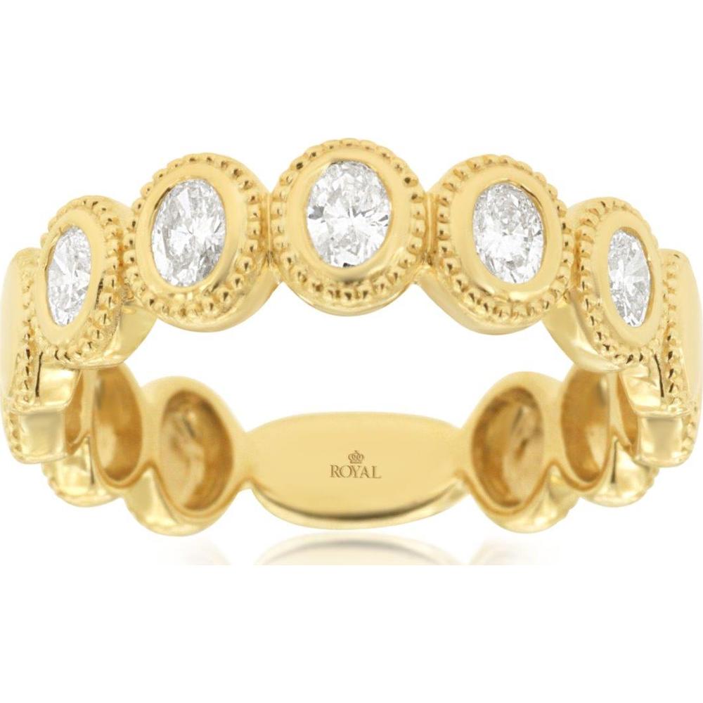 14K Yellow Gold Bezel Set Diamond Wedding Band with Vintage Milgrain Detail – 0.45 Total Carat Weight - Royal Jewelry