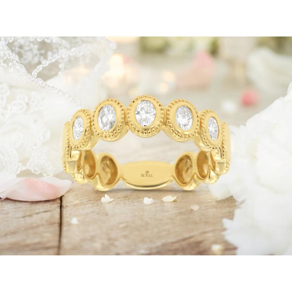 14K Yellow Gold Bezel Set Diamond Wedding Band with Vintage Milgrain Detail – 0.45 Total Carat Weight - Royal Jewelry