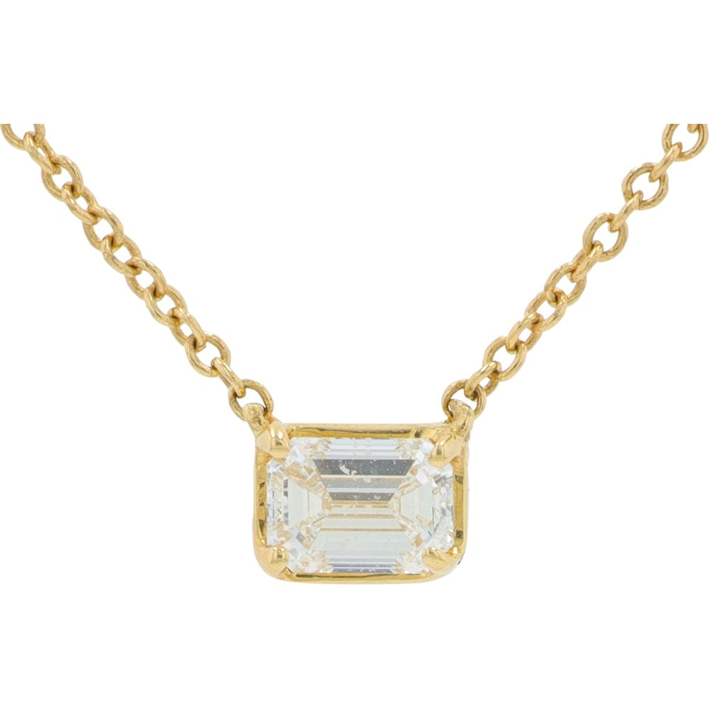 14K Yellow Gold Bezel Set Emerald Cut Diamond Pendant - 0.33 Carat Total Diamond Weight