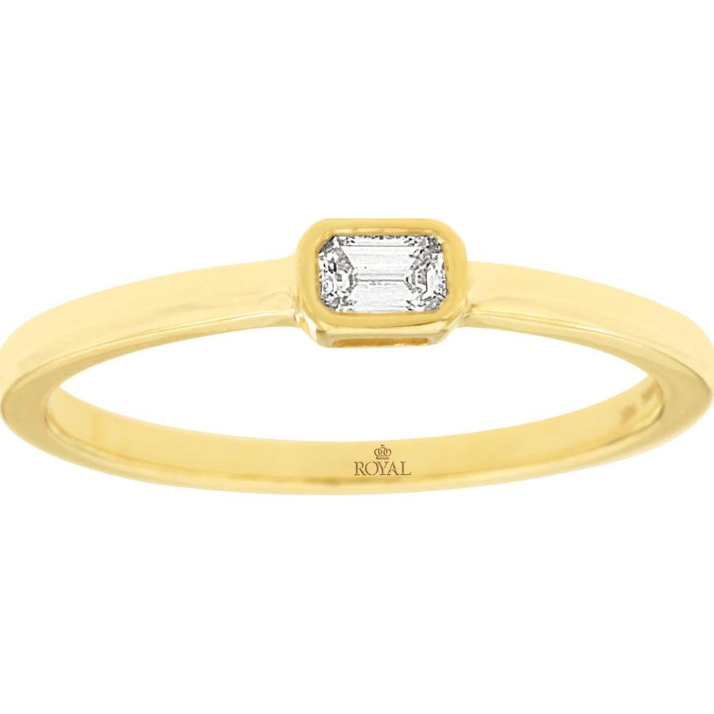 14K Yellow Gold Bezel Set Emerald Cut Diamond Promise Ring - 0.12 Carat Total Diamond Weight - Royal Jewelry