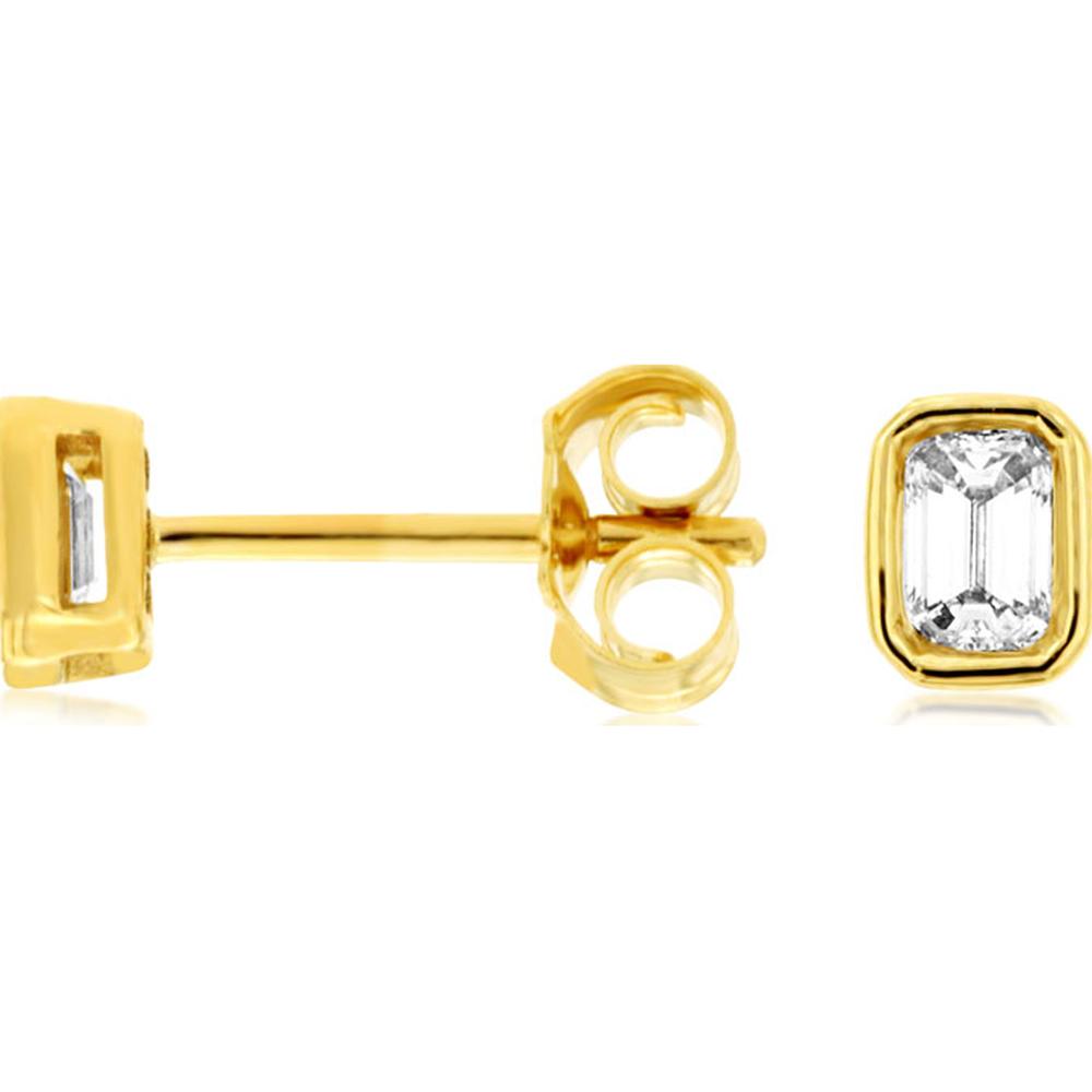 14K Yellow Gold Bezel Set Emerald Cut Diamond Stud Earrings - 0.25 Carat Total Diamond Weight - Royal Jewelry