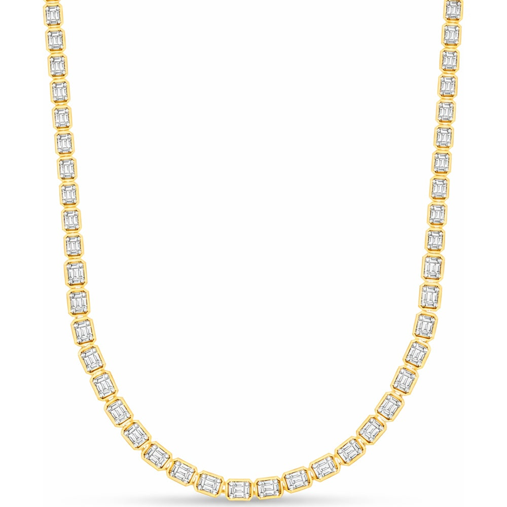 14K Yellow Gold Bezel-Set Emerald Cut Diamond Tennis Necklace - 3.26 Carat Total Diamond Weight by Auriventus