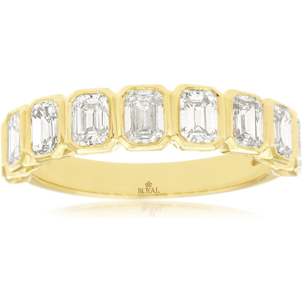 14K Yellow Gold Bezel Set Emerald Cut Diamond Wedding Band - 1.77 Carat Total Diamond Weight - Royal Jewelry