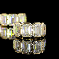 14K Yellow Gold Bezel Set Emerald Cut Lab Diamond Huggie Earrings - 5.04 Carats Total Diamond Weight - Covaloro Fine Jewelry