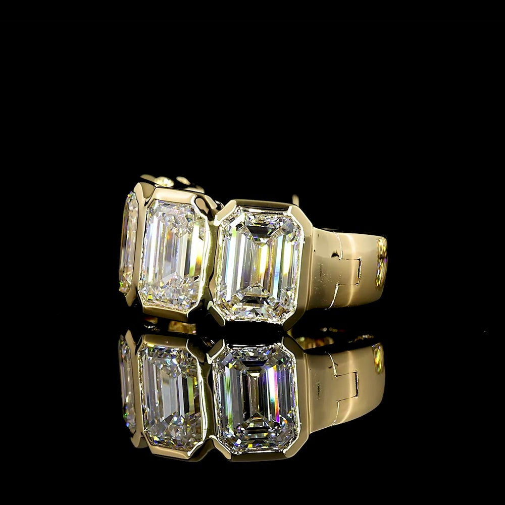 14K Yellow Gold Bezel Set Emerald Cut Lab Diamond Huggie Earrings - 5.04 Carats Total Diamond Weight - Covaloro Fine Jewelry
