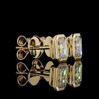14K Yellow Gold Bezel Set Emerald Cut Lab Diamond Stud Earrings - 1.06 Carat Total Weight, D Color, VVS Clarity, IGI Certified - Covaloro Fine Jewelry