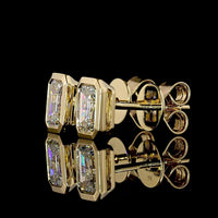 14K Yellow Gold Bezel Set Emerald Cut Lab Diamond Stud Earrings - 1.06 Carat Total Weight, D Color, VVS Clarity, IGI Certified - Covaloro Fine Jewelry