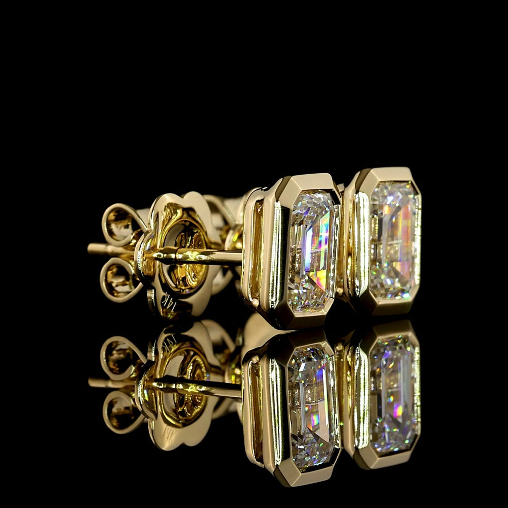 14K Yellow Gold Bezel Set Emerald Cut Lab Diamond Stud Earrings - 1.59 Carat Total Weight (D VVS2, IGI Certified) - Covaloro Fine Jewelry