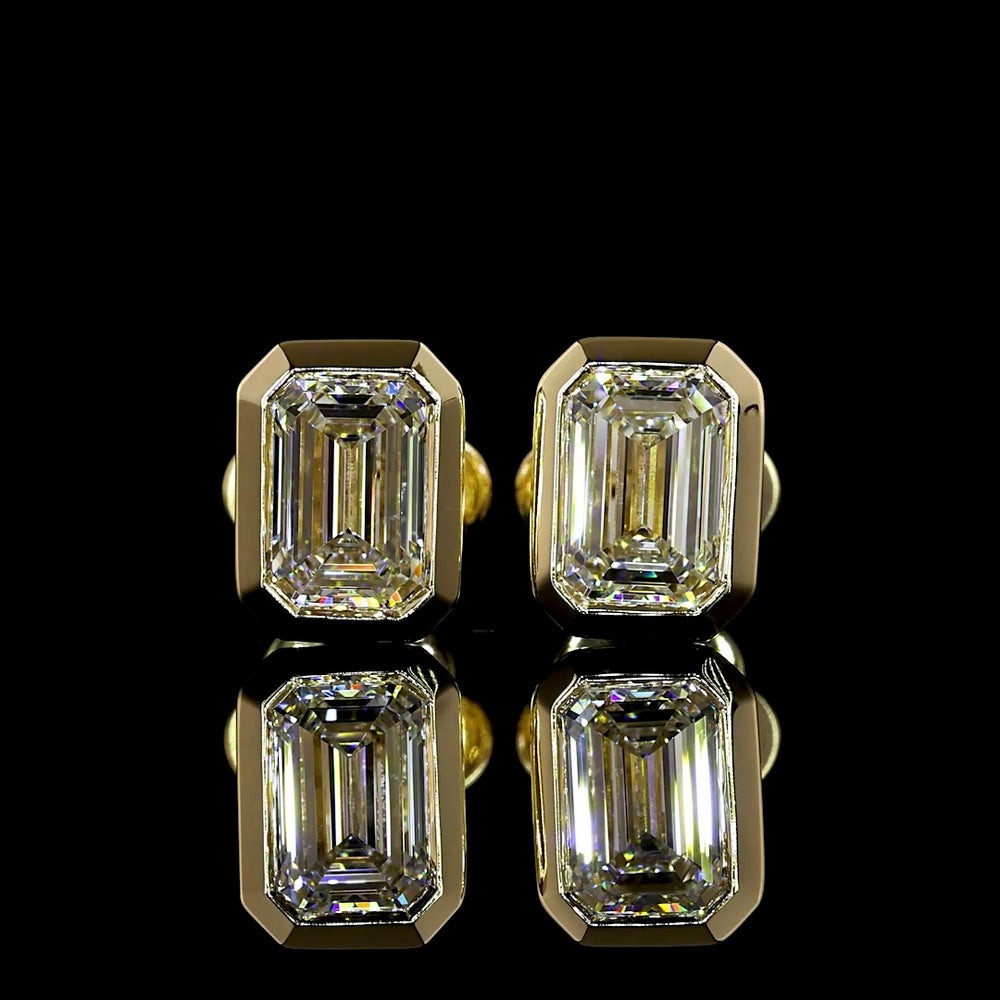 14K Yellow Gold Bezel Set Emerald Cut Lab Diamond Stud Earrings - 1.59 Carat Total Weight (D VVS2, IGI Certified) - Covaloro Fine Jewelry