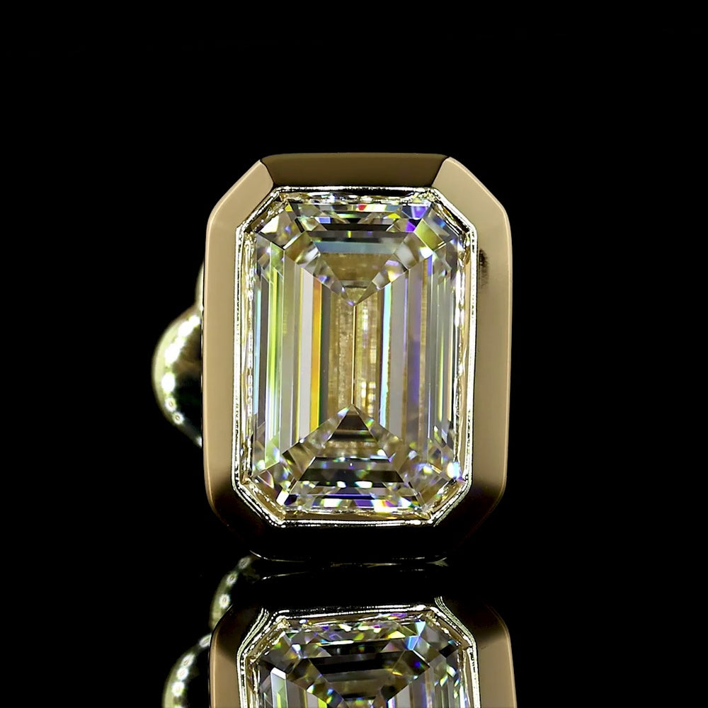 14K Yellow Gold Bezel Set Emerald Cut Lab Diamond Stud Earrings - 1.59 Carat Total Weight (D VVS2, IGI Certified) - Covaloro Fine Jewelry