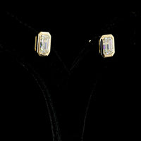 14K Yellow Gold Bezel Set Emerald Cut Lab Diamond Stud Earrings - 4.52 Carat Total Weight, D VS1 IGI Certified - Covaloro Fine Jewelry
