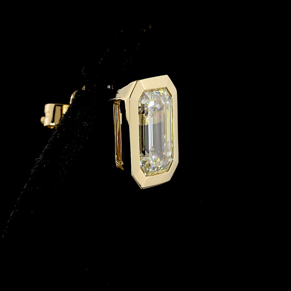 14K Yellow Gold Bezel Set Emerald Cut Lab Diamond Stud Earrings - 4.52 Carat Total Weight, D VS1 IGI Certified - Covaloro Fine Jewelry