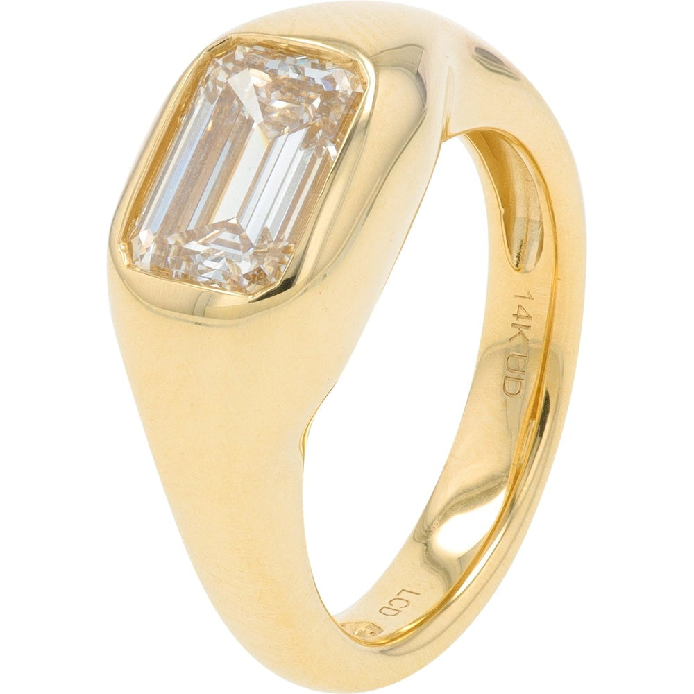 14K Yellow Gold Bezel Set Emerald Cut Lab Grown Diamond Engagement Ring - 2.00 Carat Total Diamond Weight