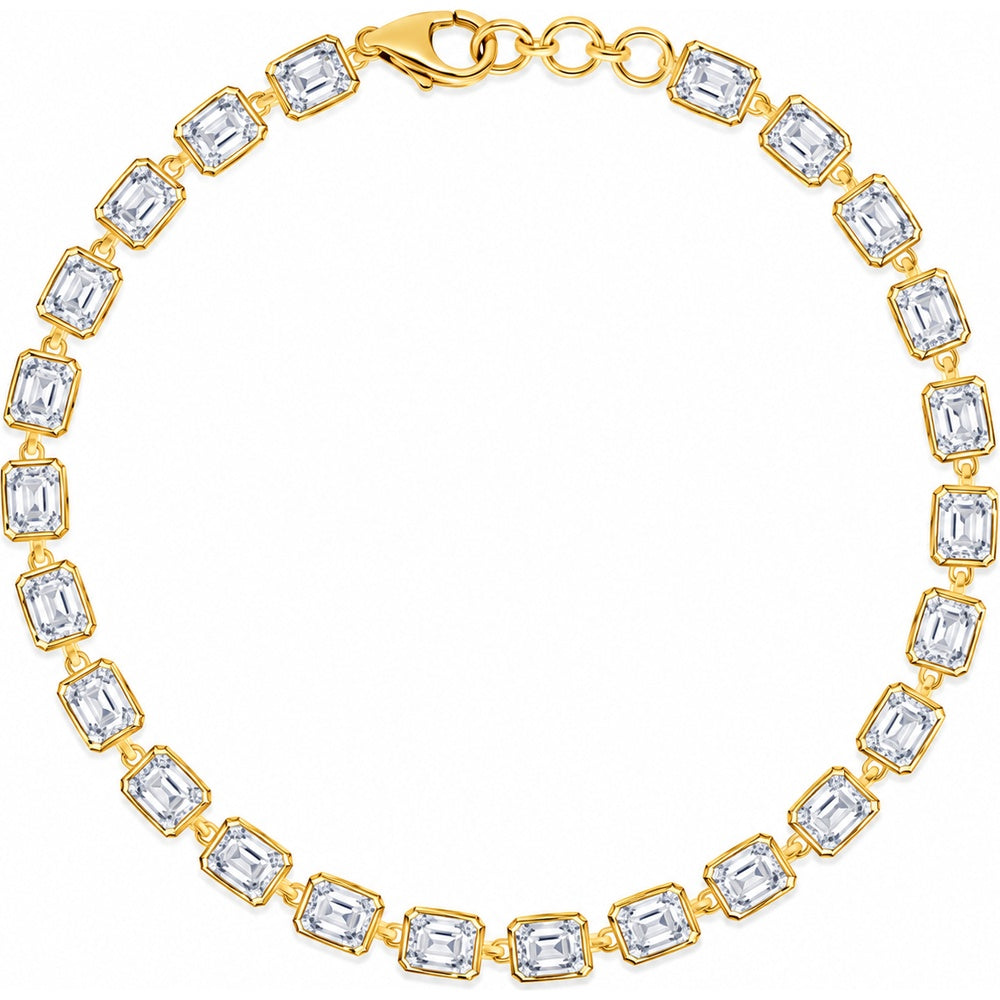 14K Yellow Gold Bezel Set Emerald-Cut Lab Grown Diamond Link Bracelet - 2.30 Carat Total Diamond Weight by Auriventus