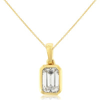 14K Yellow Gold Bezel-Set Emerald Cut Lab Grown Diamond Pendant - 1.10 Carat Total Diamond Weight - Royal Jewelry