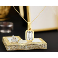 14K Yellow Gold Bezel-Set Emerald Cut Lab Grown Diamond Pendant - 1.10 Carat Total Diamond Weight - Royal Jewelry