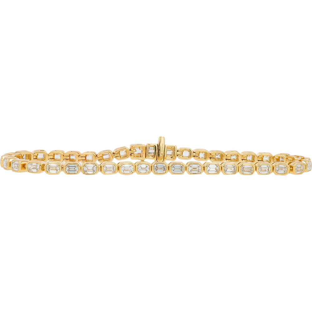 14K Yellow Gold Bezel Set Emerald Cut Lab Grown Diamond Tennis Bracelet - 5.00 Carat Total Diamond Weight