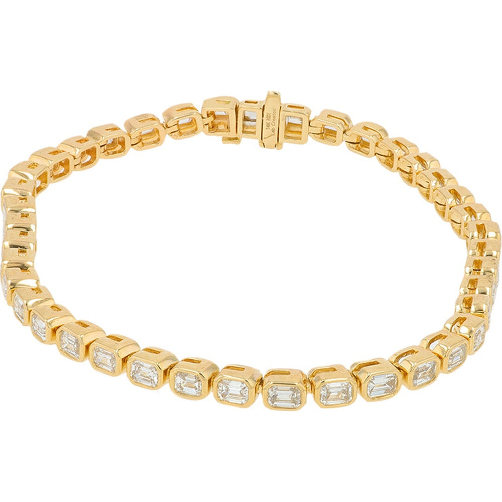 14K Yellow Gold Bezel Set Emerald Cut Lab Grown Diamond Tennis Bracelet - 5.00 Carat Total Diamond Weight