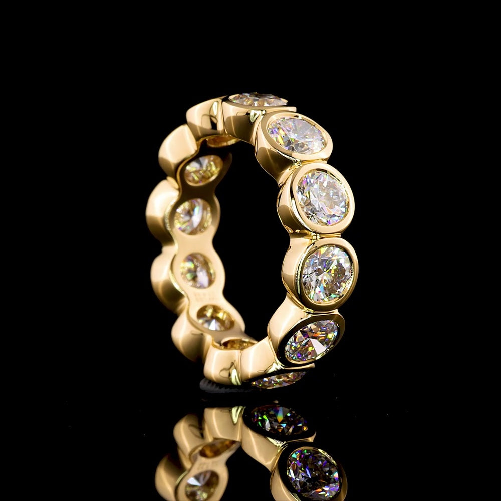 14K Yellow Gold Bezel-Set Eternity Band with 12 Round Brilliant Cut Lab Diamonds - 5.02 Total Carat Weight, E-F Color, VS1 Clarity - Covaloro Fine Jewelry