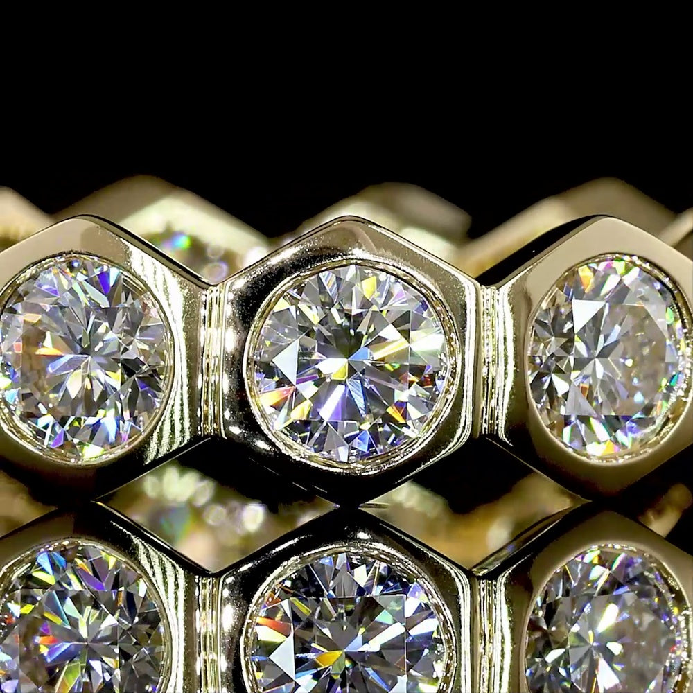 14K Yellow Gold Bezel Set Geometric Eternity Band with 13 Round Lab Grown Diamonds - 2.92 Total Carat Weight E-F VS - Covaloro Fine Jewelry