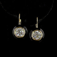 14K Yellow Gold Bezel Set Hanging Earrings with Brilliant Round Cut Lab Diamonds - 4.01 Total Carat Weight, F Color VS1/VVS2 Clarity - Covaloro Fine Jewelry