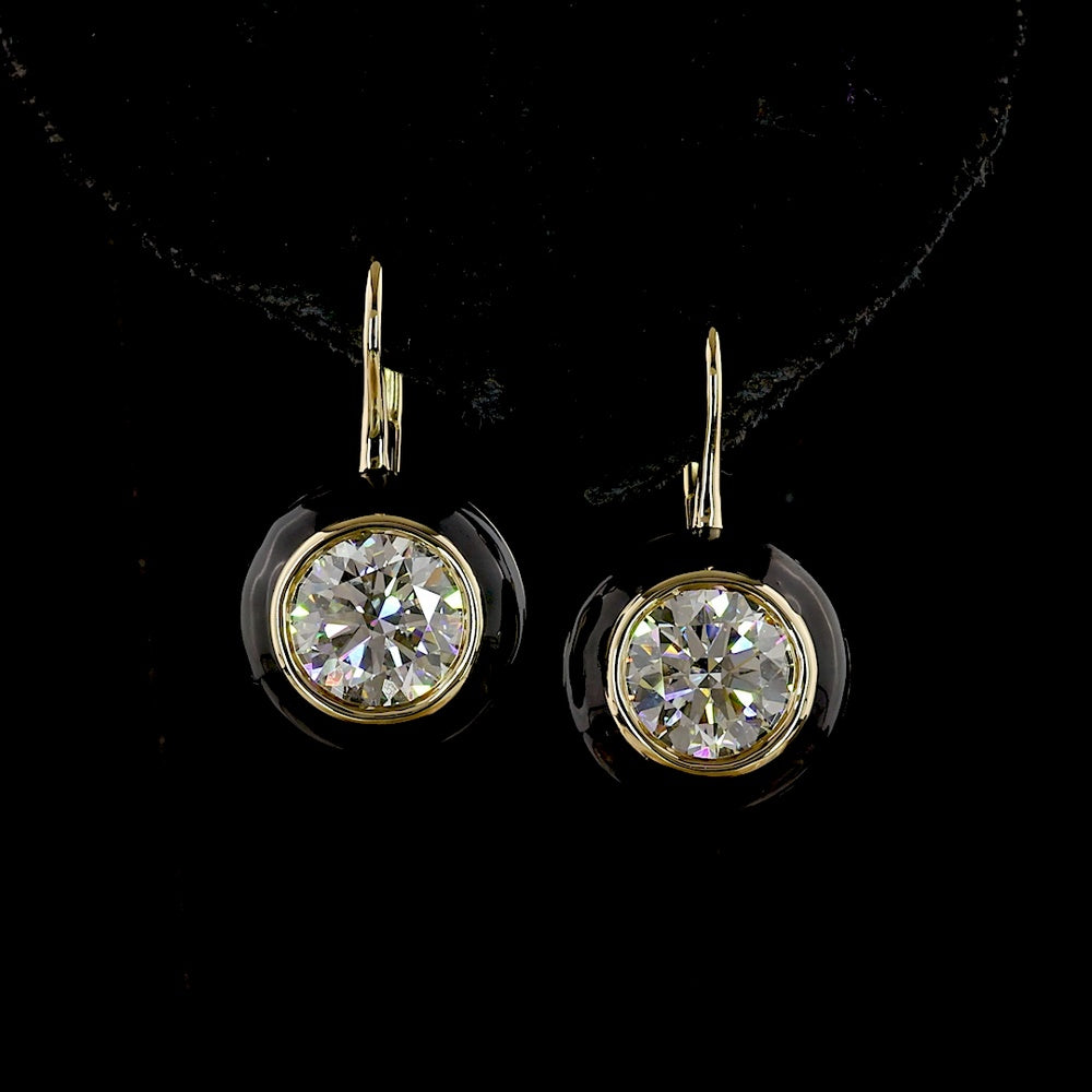 14K Yellow Gold Bezel Set Hanging Earrings with Brilliant Round Cut Lab Diamonds - 4.01 Total Carat Weight, F Color VS1/VVS2 Clarity - Covaloro Fine Jewelry