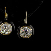 14K Yellow Gold Bezel Set Hanging Earrings with Brilliant Round Cut Lab Diamonds - 4.01 Total Carat Weight, F Color VS1/VVS2 Clarity - Covaloro Fine Jewelry