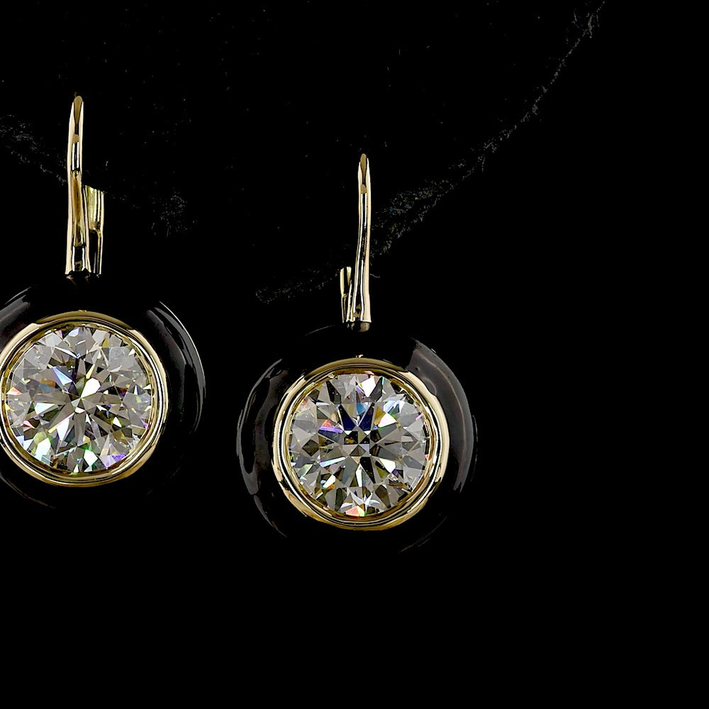 14K Yellow Gold Bezel Set Hanging Earrings with Brilliant Round Cut Lab Diamonds - 4.01 Total Carat Weight, F Color VS1/VVS2 Clarity - Covaloro Fine Jewelry