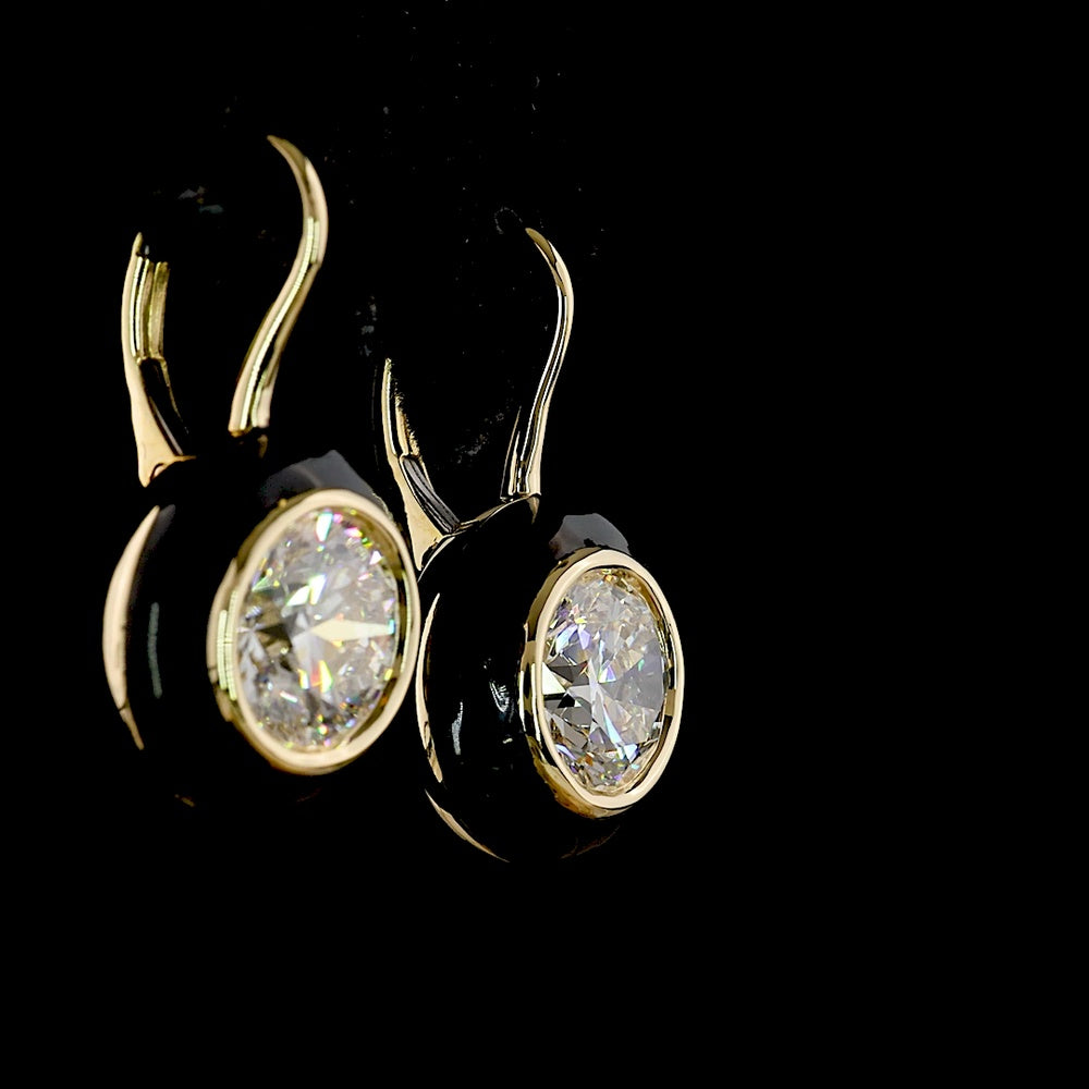 14K Yellow Gold Bezel Set Hanging Earrings with Brilliant Round Cut Lab Diamonds - 4.01 Total Carat Weight, F Color VS1/VVS2 Clarity - Covaloro Fine Jewelry