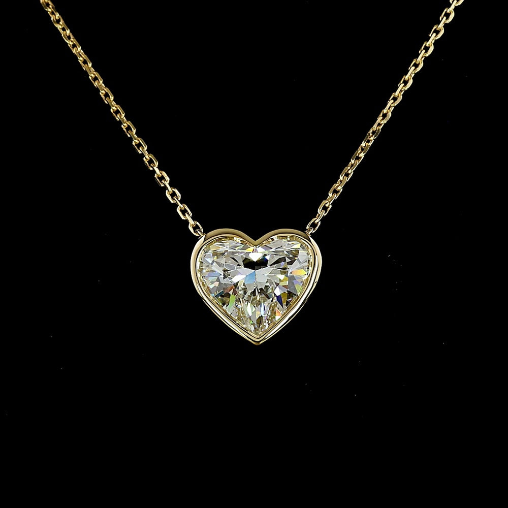 14K Yellow Gold Bezel Set Heart Shaped Lab Diamond Solitaire Pendant - 2.00 Carat Total Weight, E-F Color, VS1 Clarity - Covaloro Fine Jewelry
