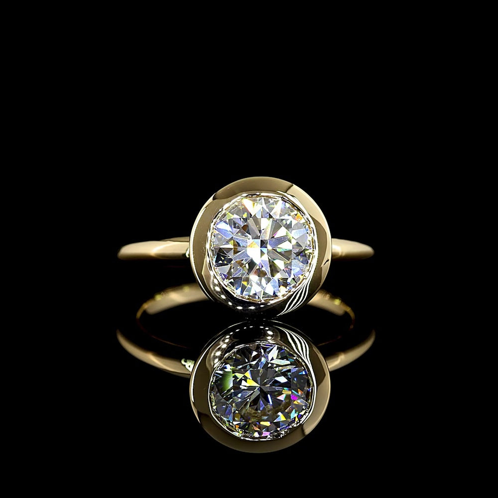 14K Yellow Gold Bezel Set Hidden Halo Ring with 2.02 Carat Round Lab Diamond and 0.51 Carat Accent Diamonds - 2.53 Carat Total Weight - Covaloro Fine Jewelry