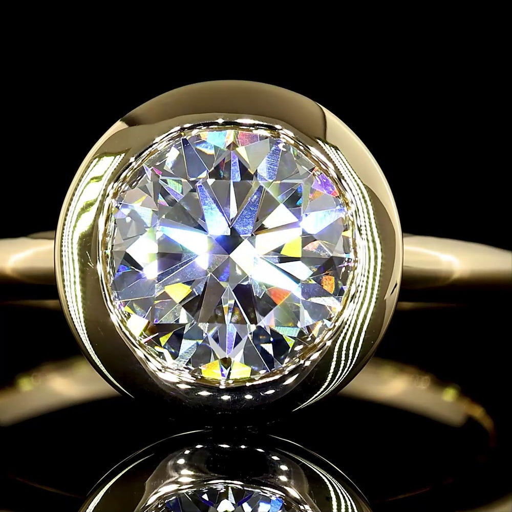 14K Yellow Gold Bezel Set Hidden Halo Ring with 2.02 Carat Round Lab Diamond and 0.51 Carat Accent Diamonds - 2.53 Carat Total Weight - Covaloro Fine Jewelry