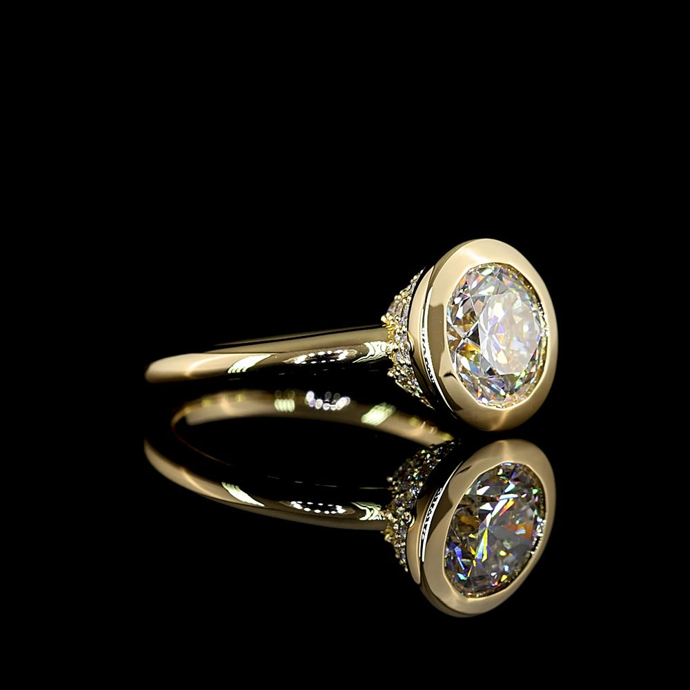 14K Yellow Gold Bezel Set Hidden Halo Ring with 2.02 Carat Round Lab Diamond and 0.51 Carat Accent Diamonds - 2.53 Carat Total Weight - Covaloro Fine Jewelry