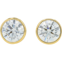 14K Yellow Gold Bezel Set Lab Grown Diamond Stud Earrings - 2.00 Carat Total Diamond Weight with F Color and VS Clarity
